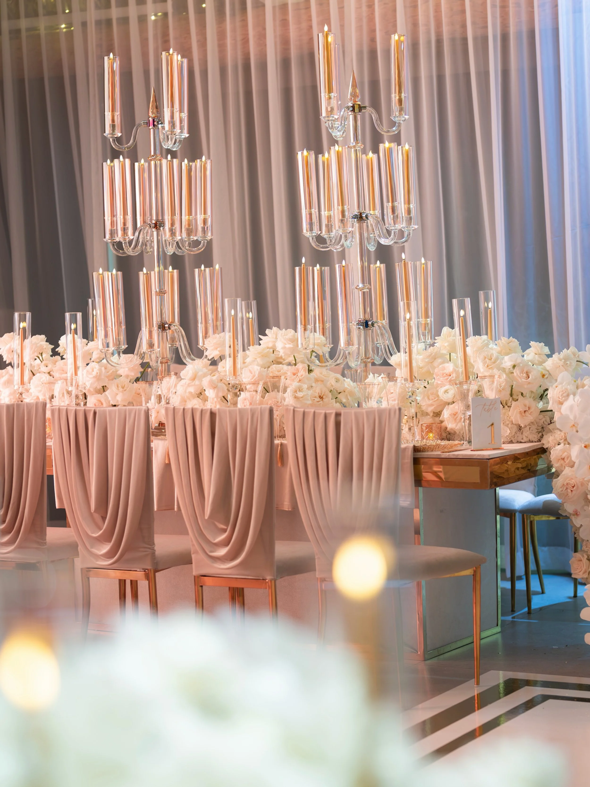 A vision in champagne tones, elevated with exquisite gold accents.
