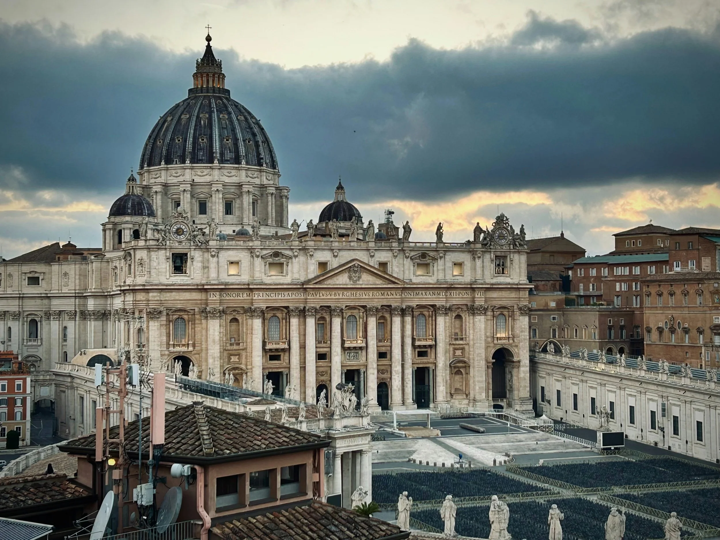 Dome of Saint Peter’s Basilica above surrounding rooftops.