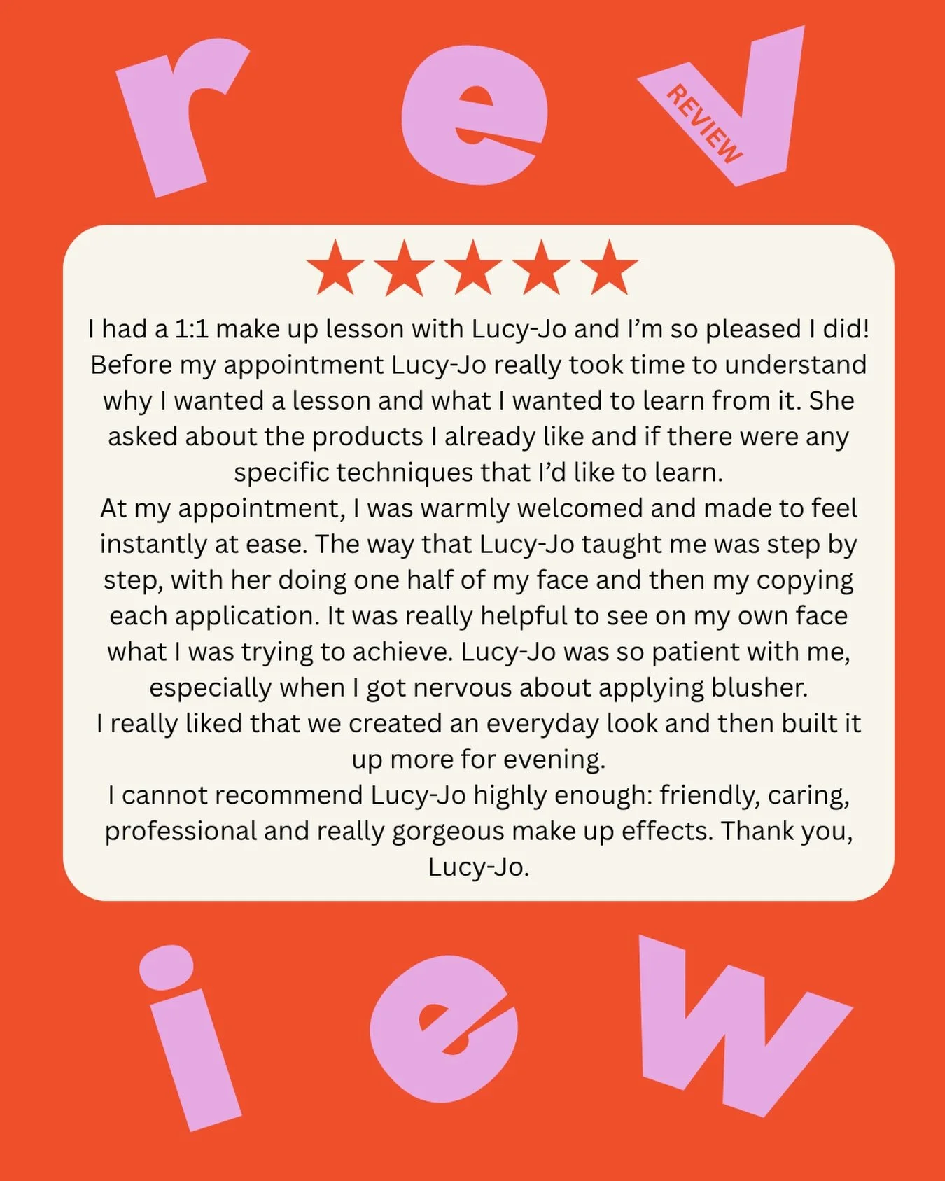 ⭐️ 5 star review ⭐️

From my 1:1 lesson with @jamieclare6422 this week! 

Want to learn personalised, specific makeup techniques and products for your own face, skin tone and skin type? DM me to get booked in!

#makeuplessons #makeuptutorial #learnyo