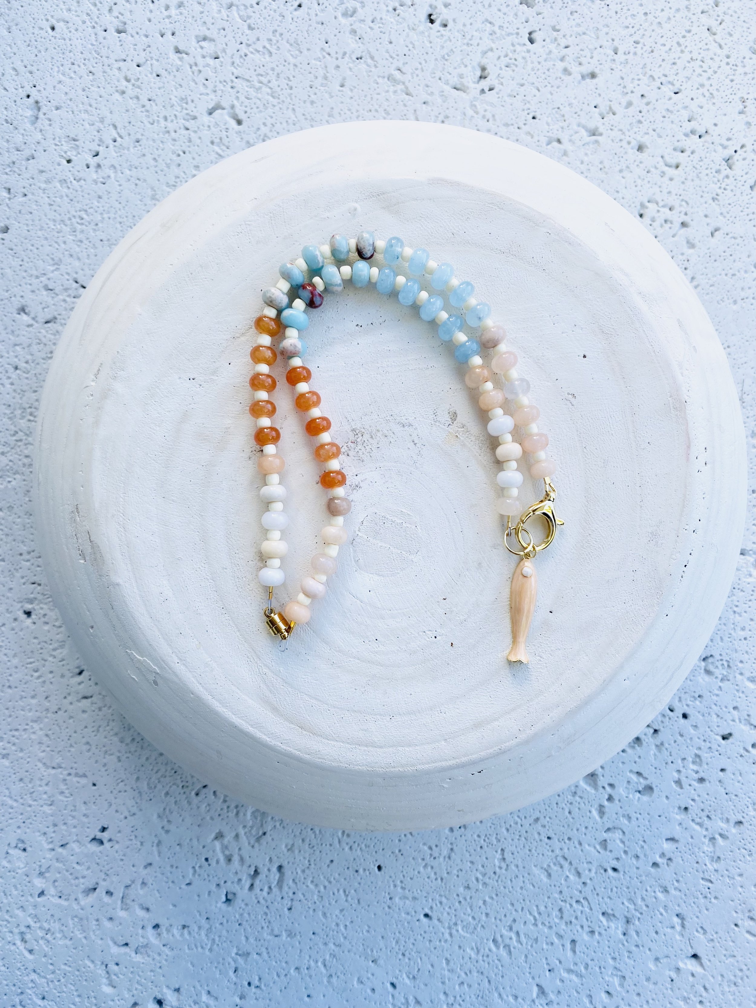 Colorful Beaded Peach Fish Necklace 19.5"