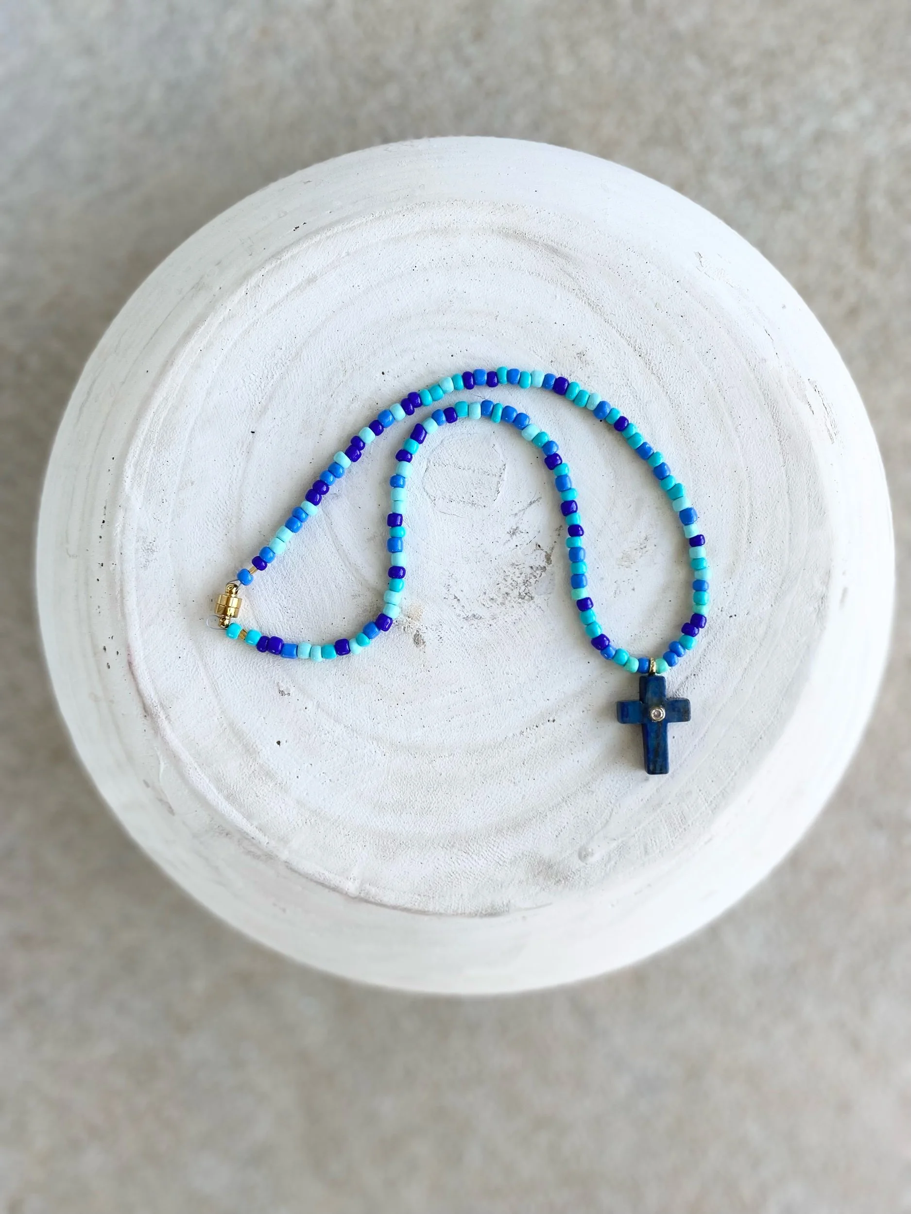Lapis Cross Necklace 16"