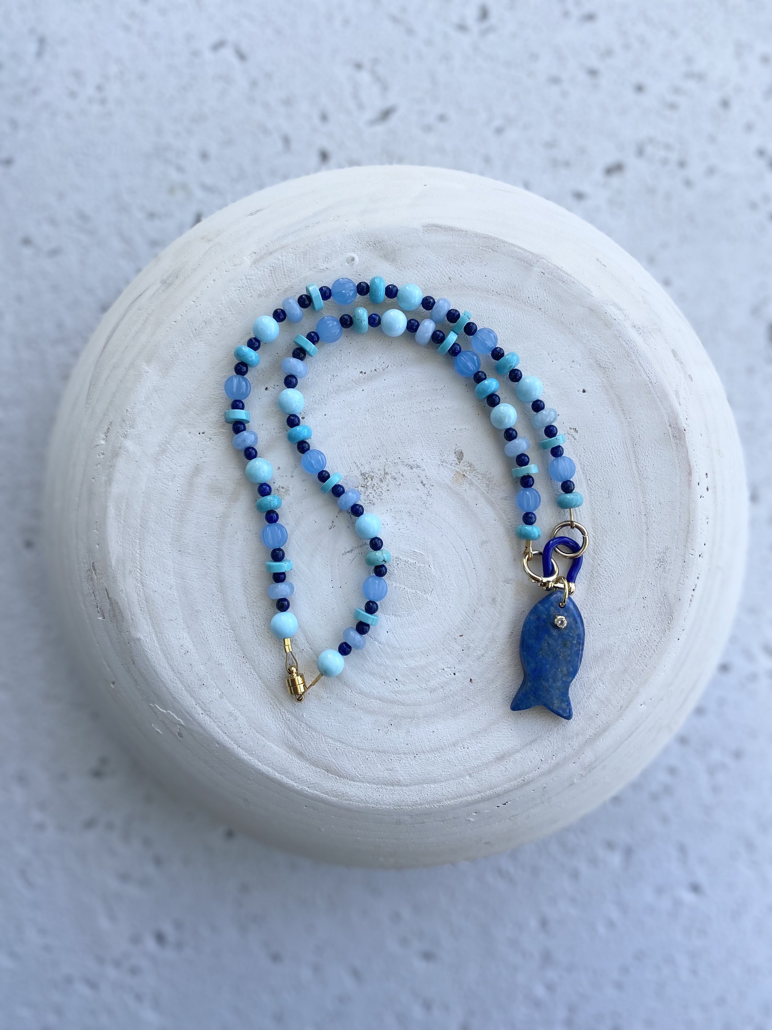 The Blue Fish Necklace 21"