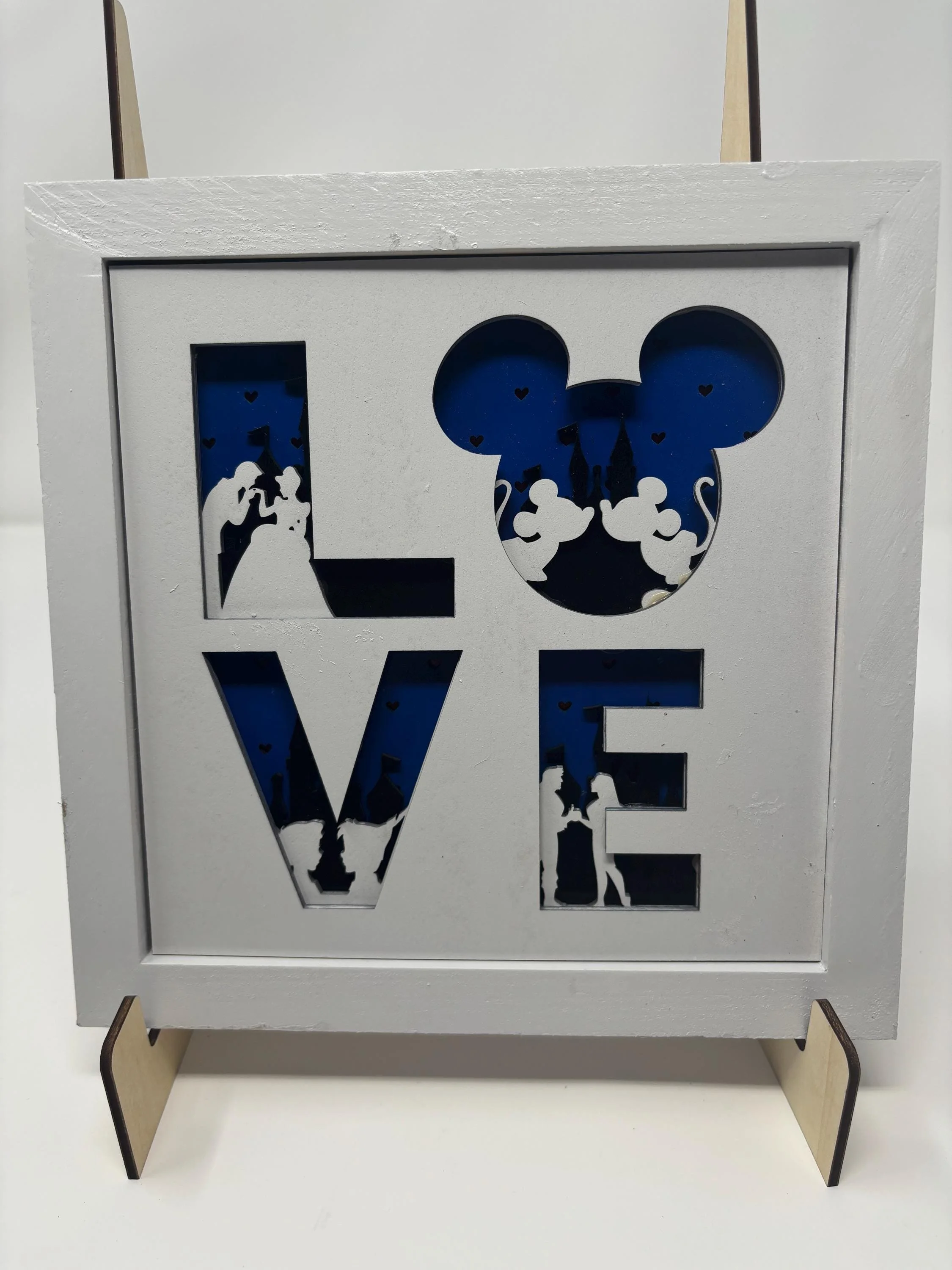 Mickey Couple Decor Love Sign - Framed Disney Silhouette Shelf Display