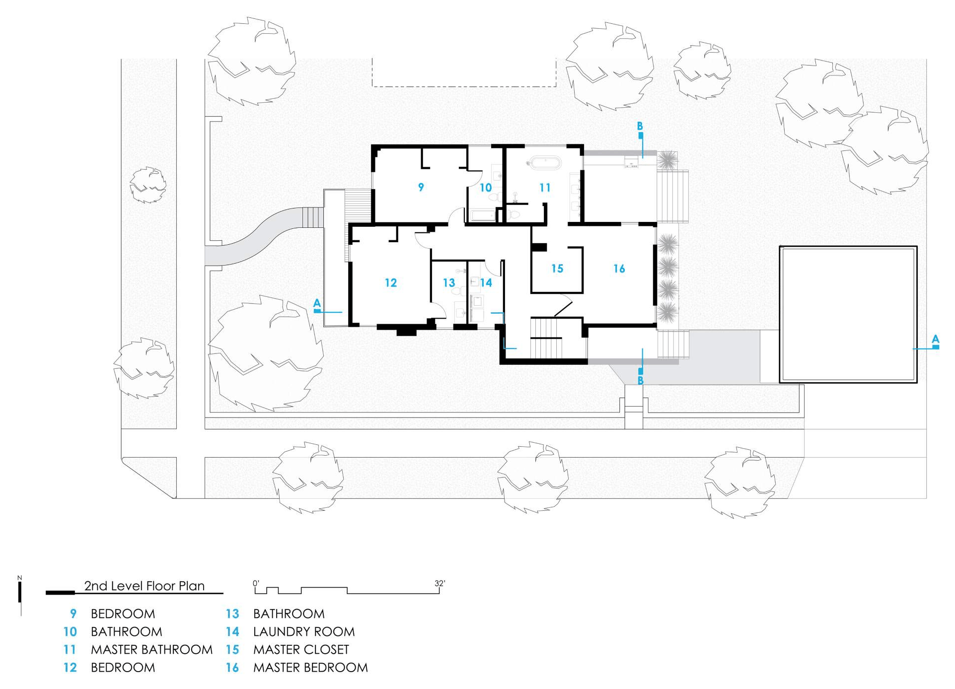 Level 02 — bedrooms grouped without interruption by the stair.
