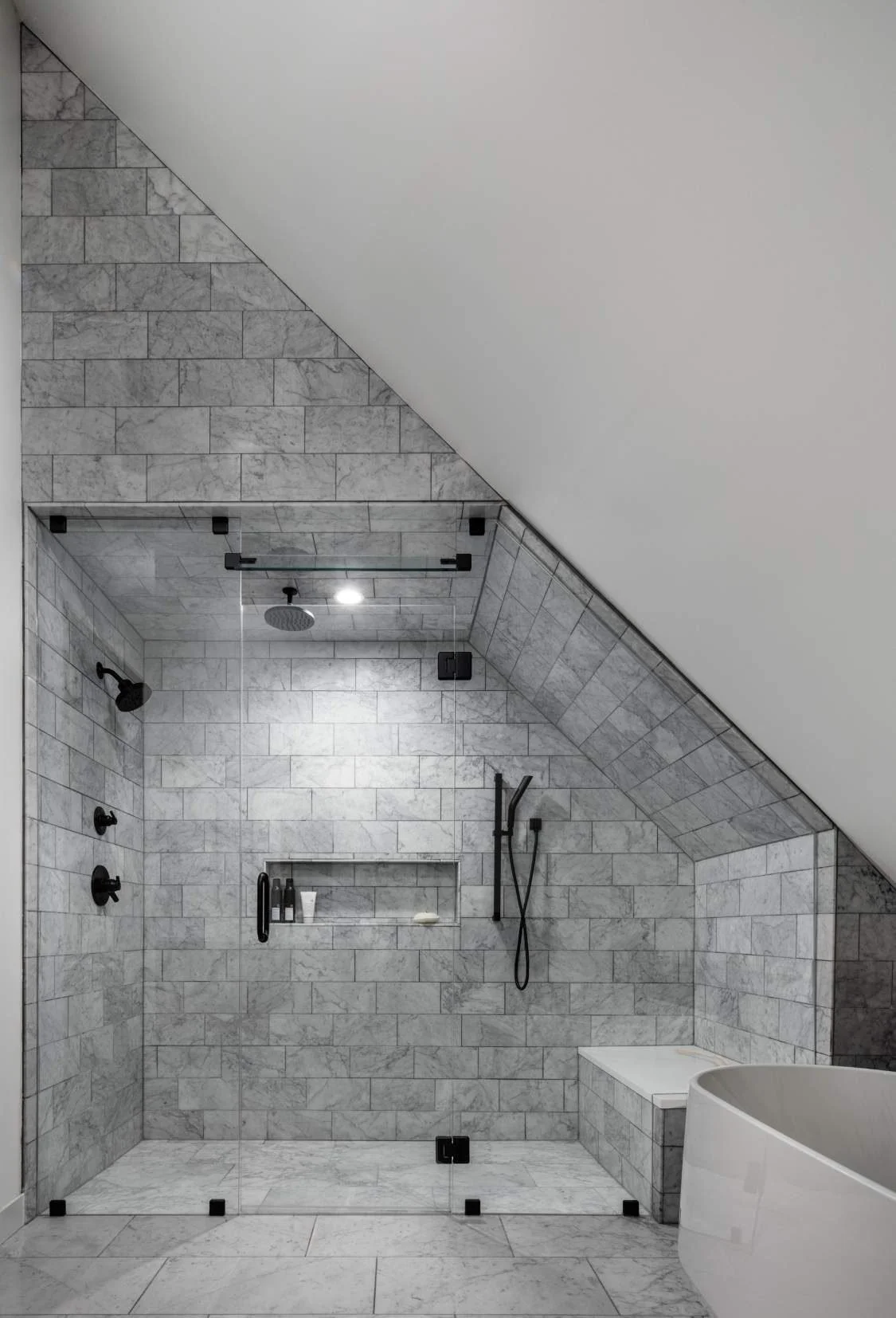 The gable geometry is expressed inside as well as out.