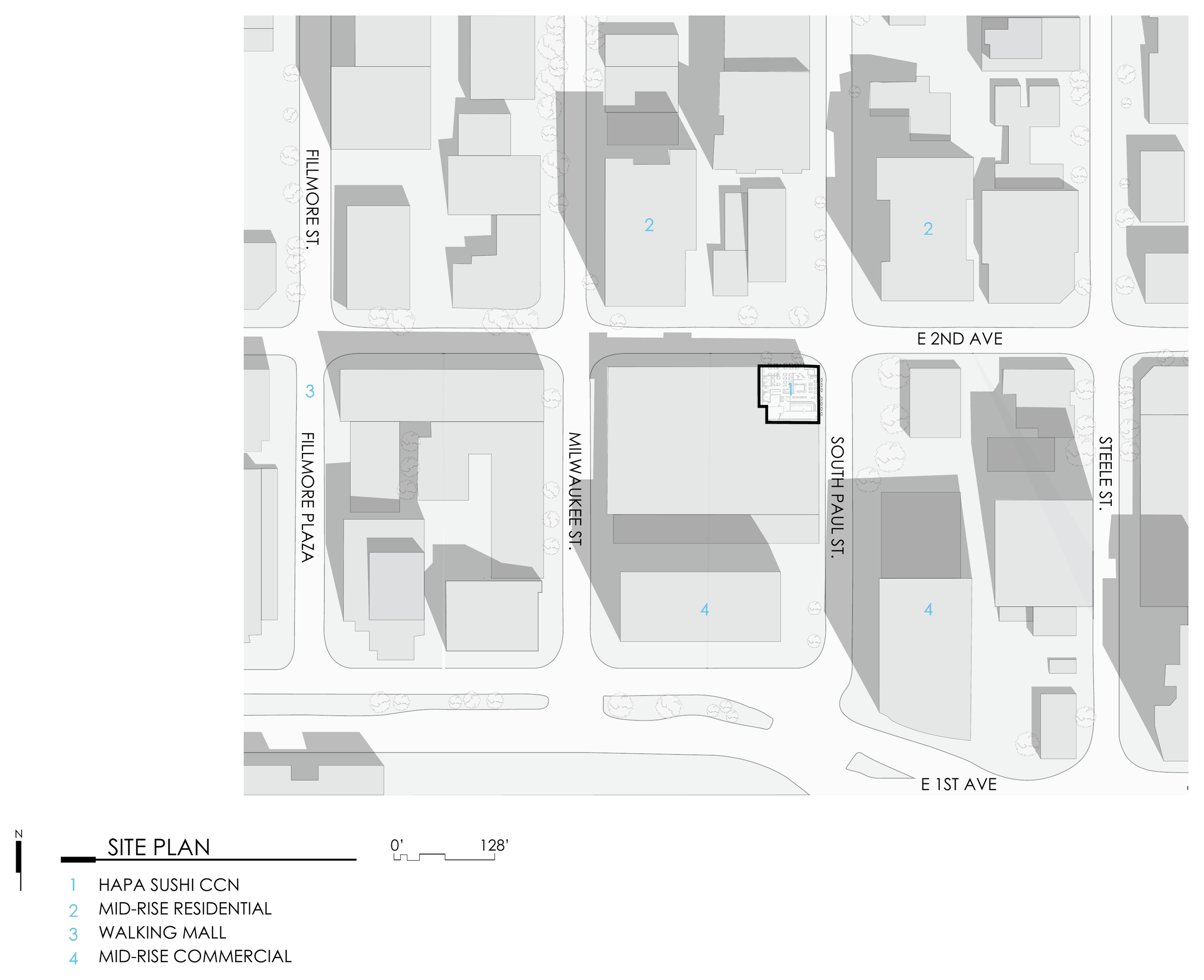 Site plan — sited on E 2nd Avenue in the heart of Cherry Creek North.