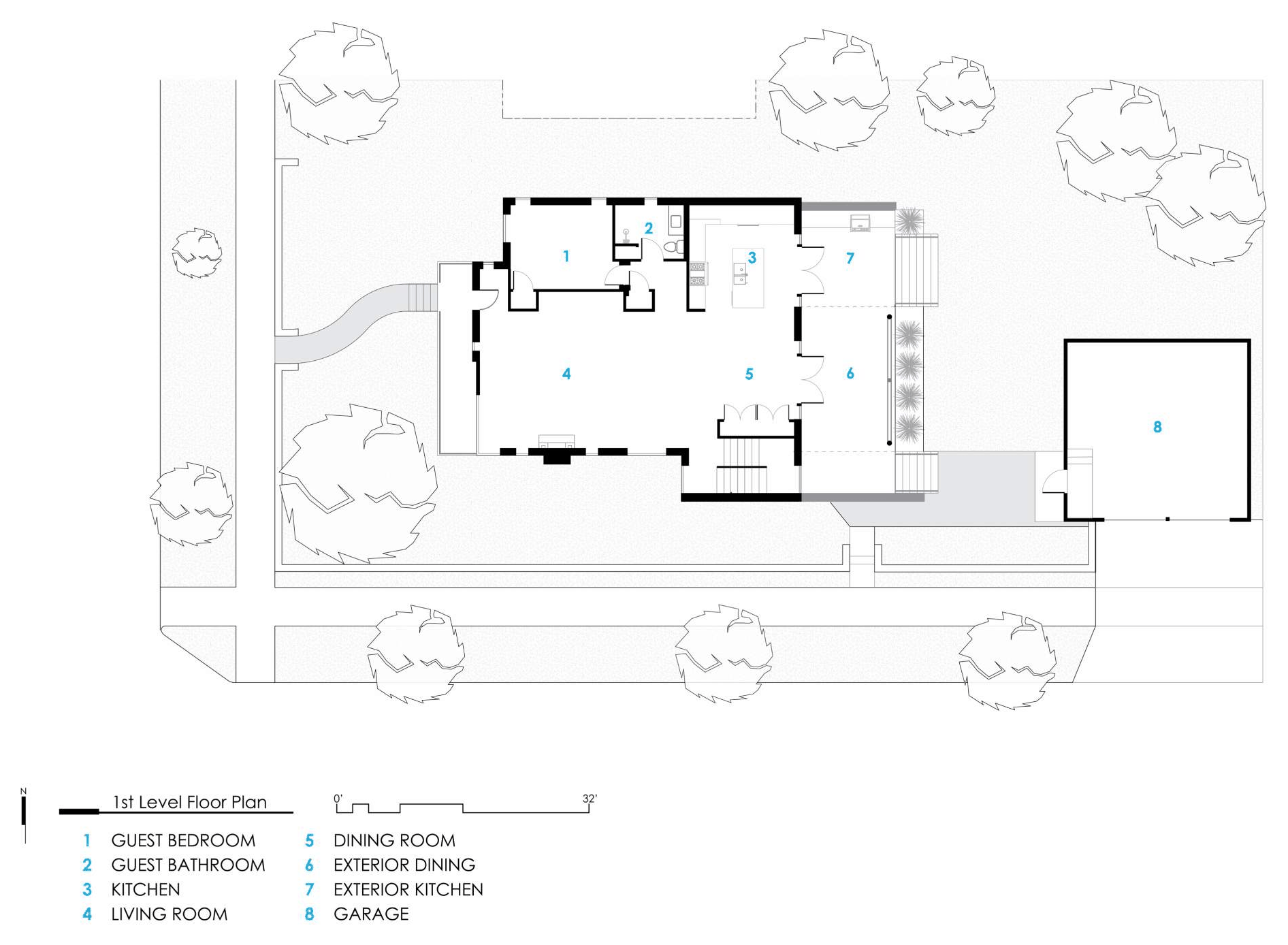 Level 01 — the relocated stair opens the main floor.