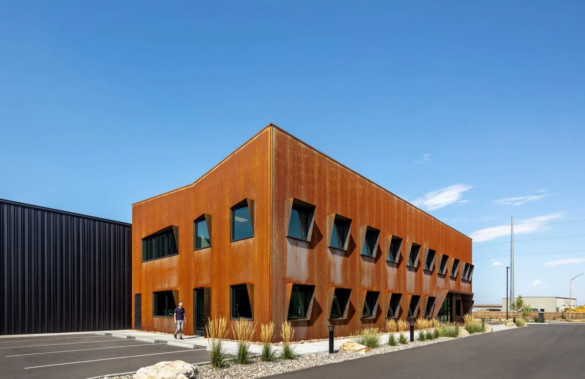 Steel plate solar shades are calculated to the sun's angles at each orientation.