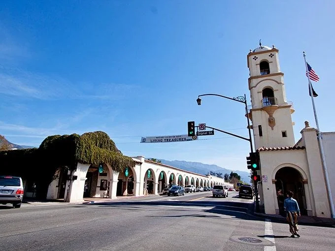 Historic downtown Ojai, California with its distinctive Spanish-style architecture