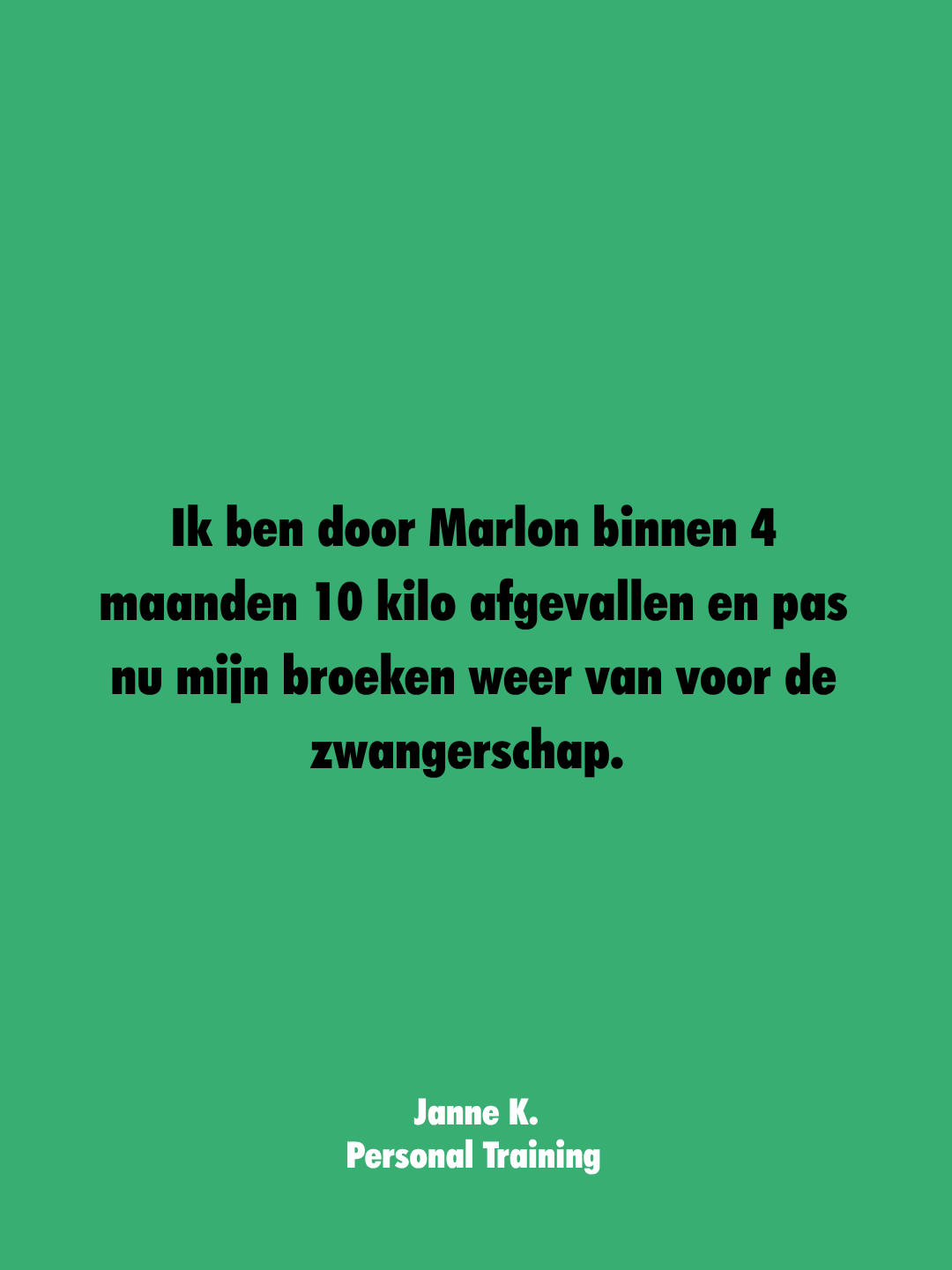 Groen achtergrond met zwarte tekst over afvallen en zwangerschap, onderaan een naam en titel.