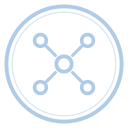 An icon representing network or connectivity, with a central circle connected to four surrounding circles by lines.