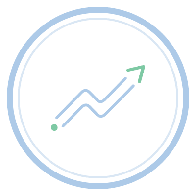 Icon of an upward trending line graph inside a circular border, representing growth or progress.