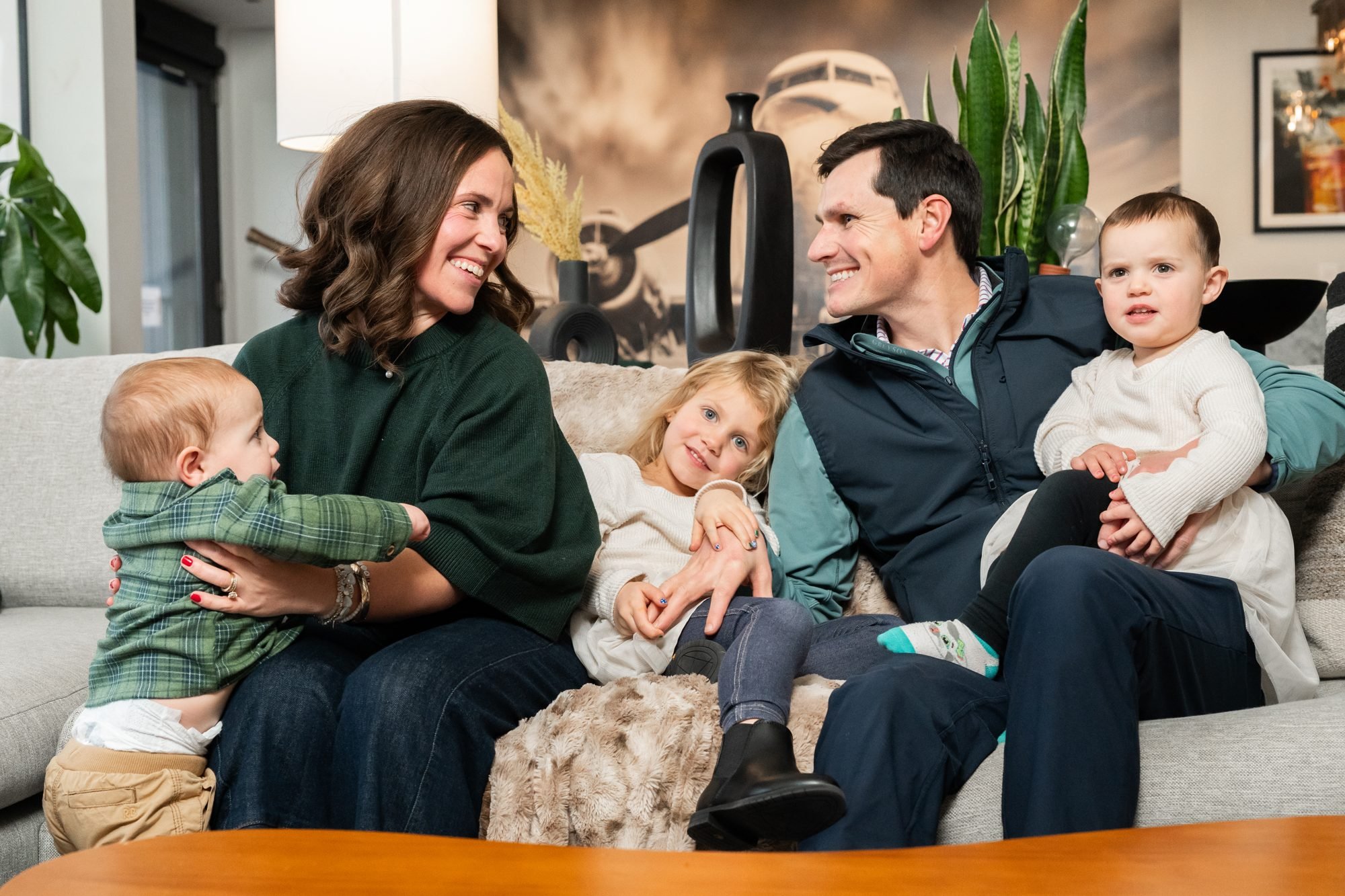 Rob Holdcroft with his wife and children at home
