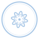A stylized flower within a circle.