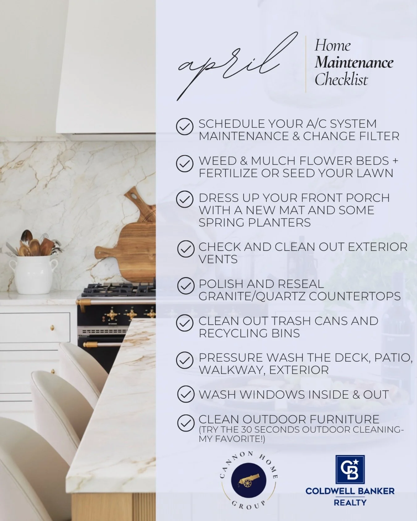 🌞 The sun&rsquo;s out, and it&rsquo;s the perfect time to give your home some love!

🌹 April is your cue to tackle that spring maintenance checklist:

✨ A little upkeep now = smooth sailing into summer!