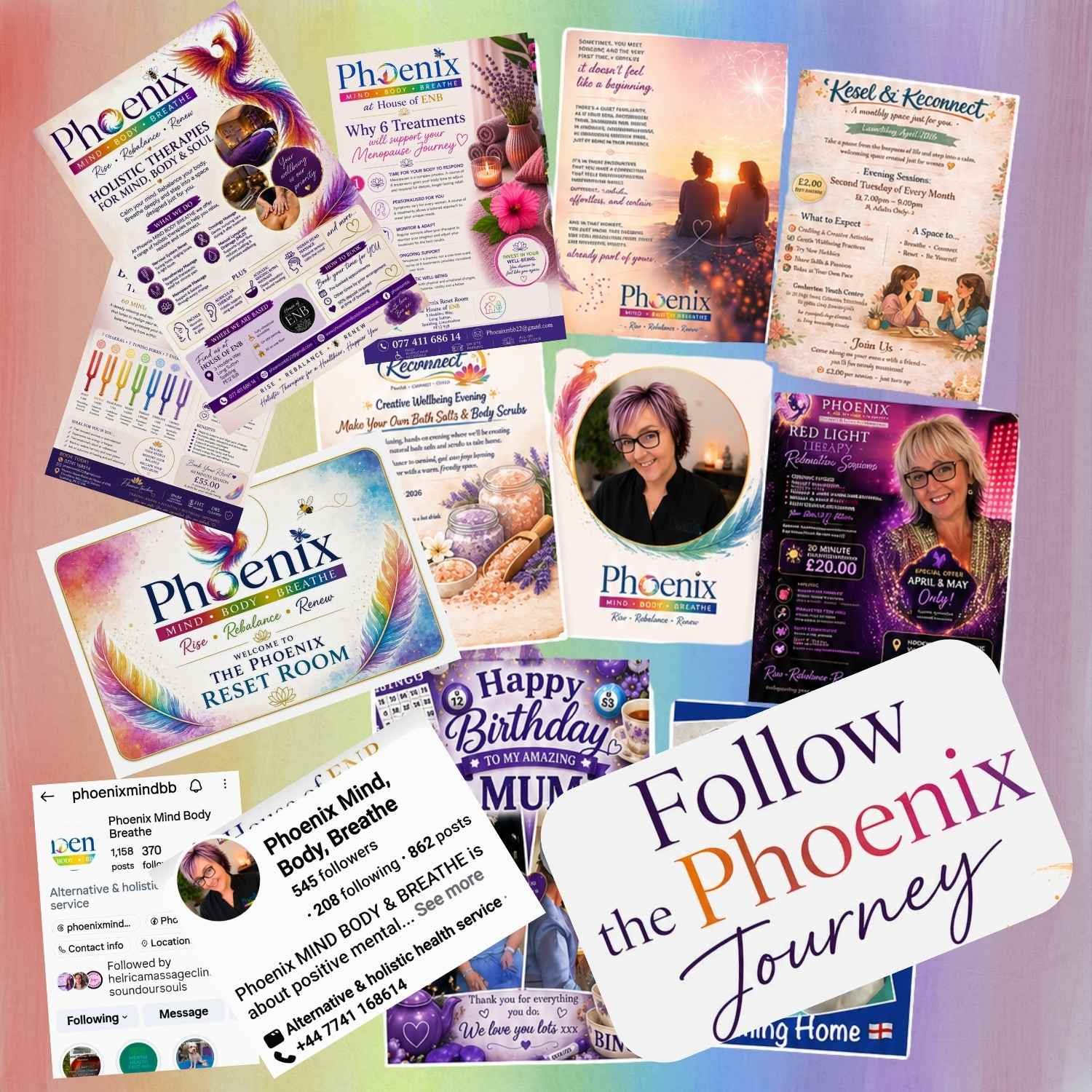 Phoenix Mind Body Breathe social media journey, featuring treatments, wellbeing events and updates from Phoenix in Long Sutton.