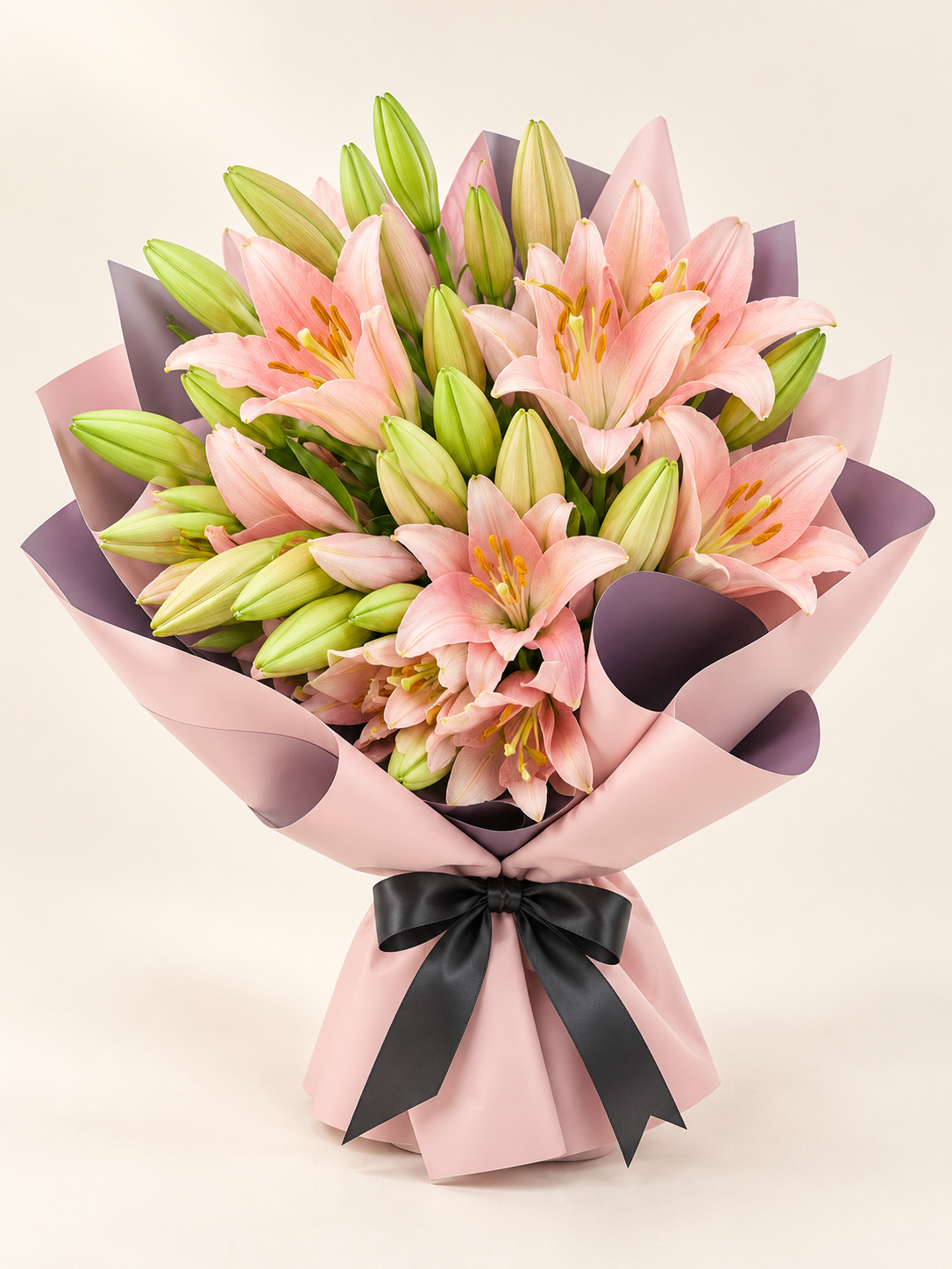Pink Lily Bouquet with Satin Bow.png