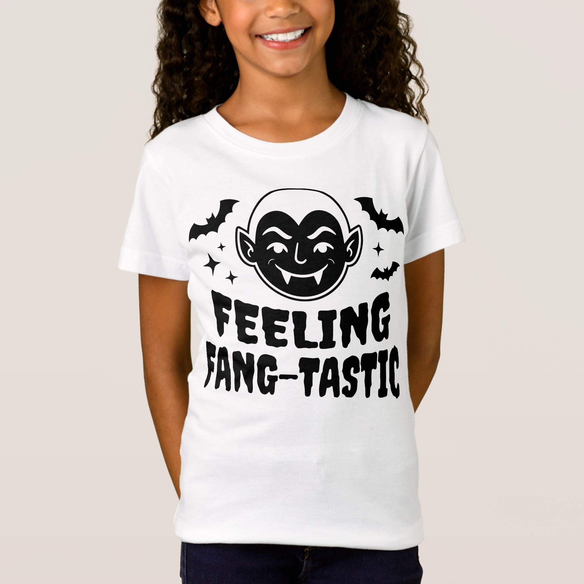 Zazzle Feeling Fang-Tastic Funny Vampire Halloween Design T-Shirt (Front).png