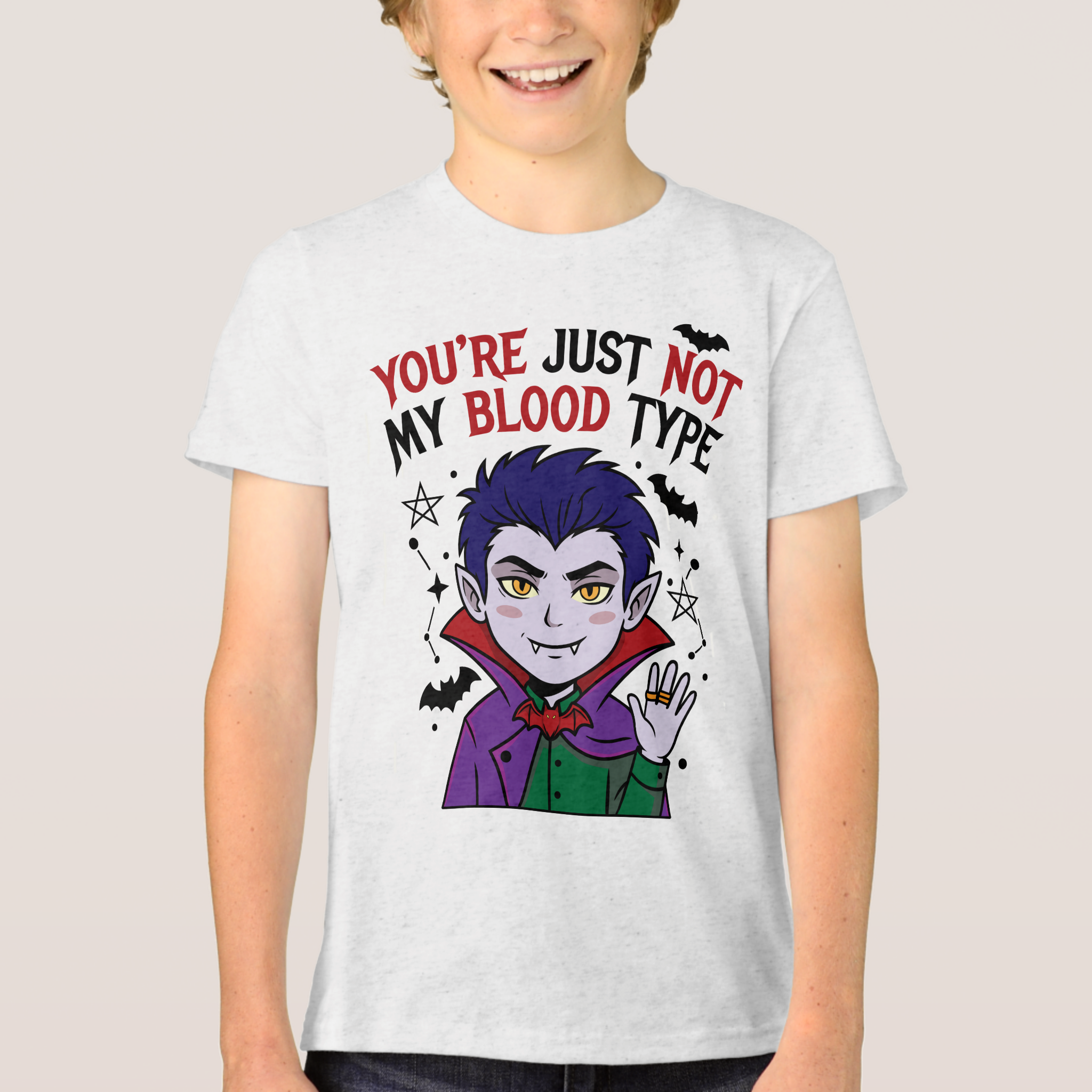 Zazzle You're Not My Blood Type Cute Vampire Design Tri-Blend Shirt (Front).png