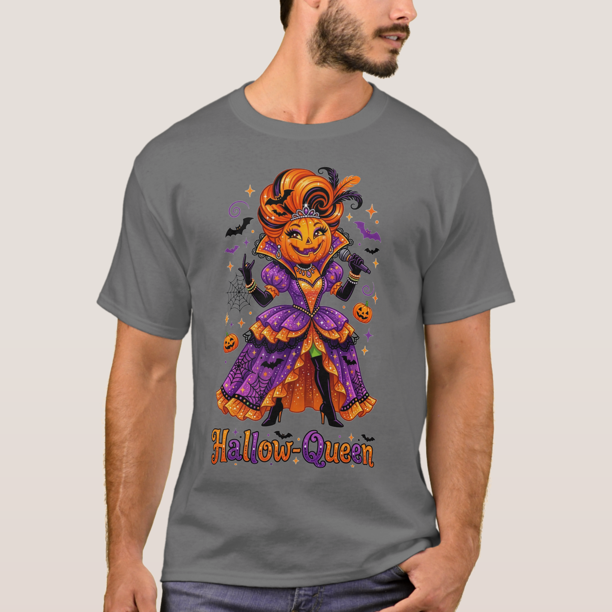 Zazzle Hallow-Queen Pumpkin Halloween Design T-Shirt (Front).png