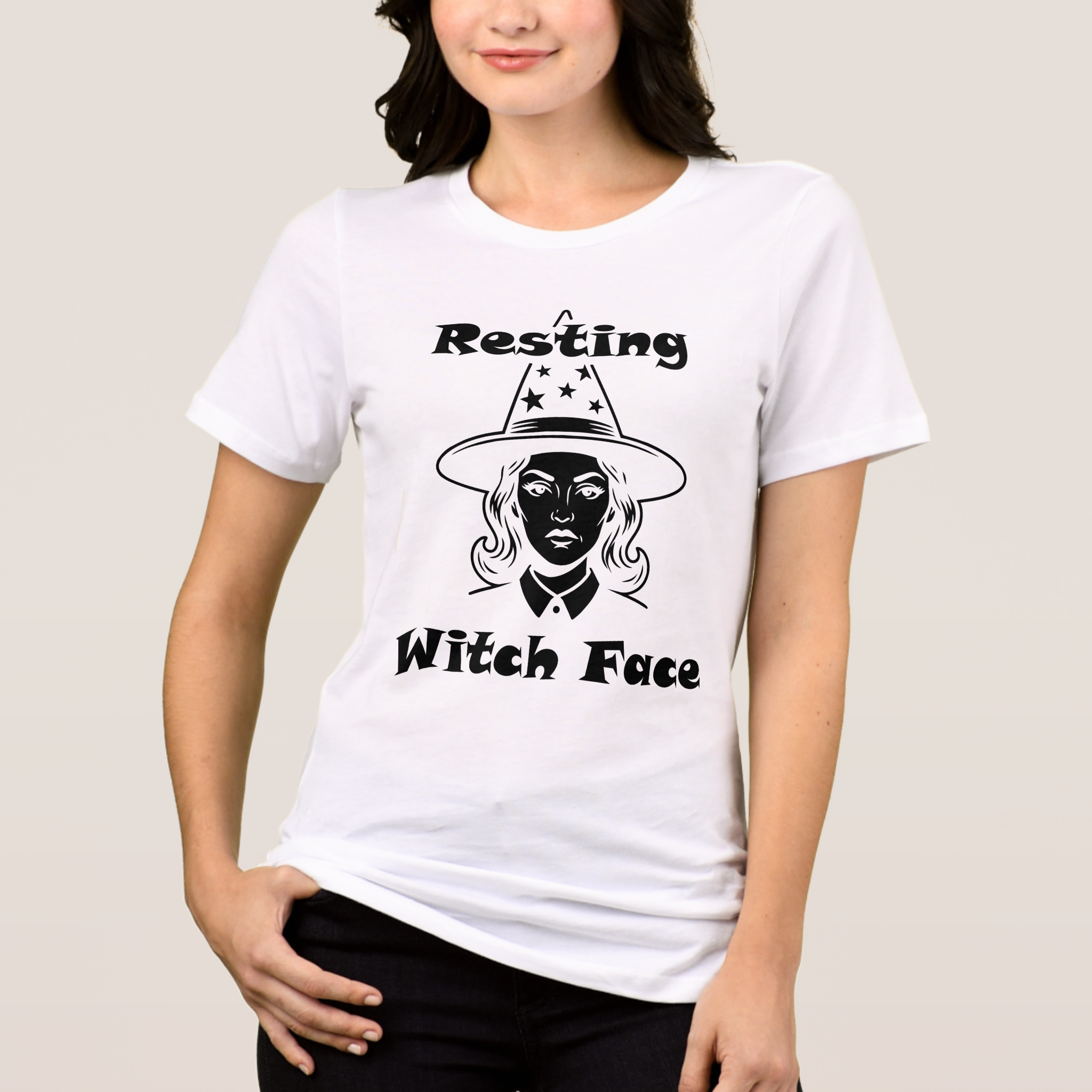 Zazzle Resting Witch Face Funny Halloween Design Tri-Blend Shirt (Front).png