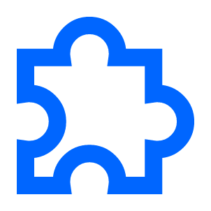 Blue puzzle piece logo on a white background.