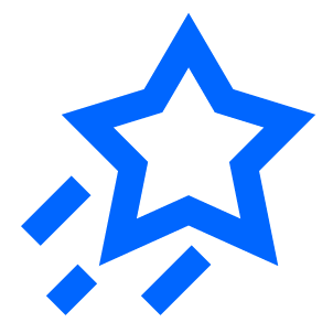 A blue star-shaped medal or award with two smaller solid blue rectangles and lines below it.