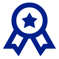 Blue award ribbon with a star emblem in the center.