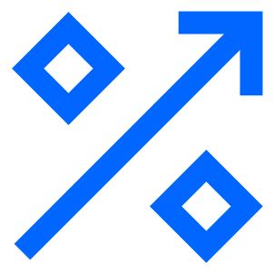 Blue geometric symbols including diamonds and arrows on a black background.