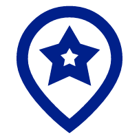 A blue map marker icon with a star inside a circle.