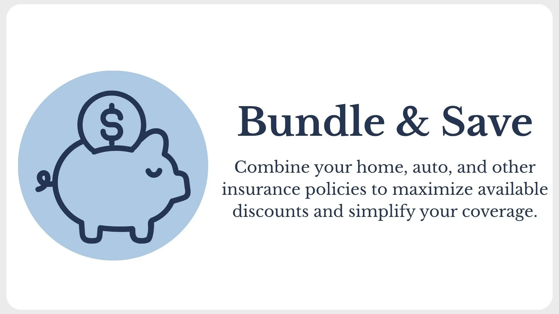Graphic with a piggy bank and dollar sign, advertising bundle savings on insurance policies.