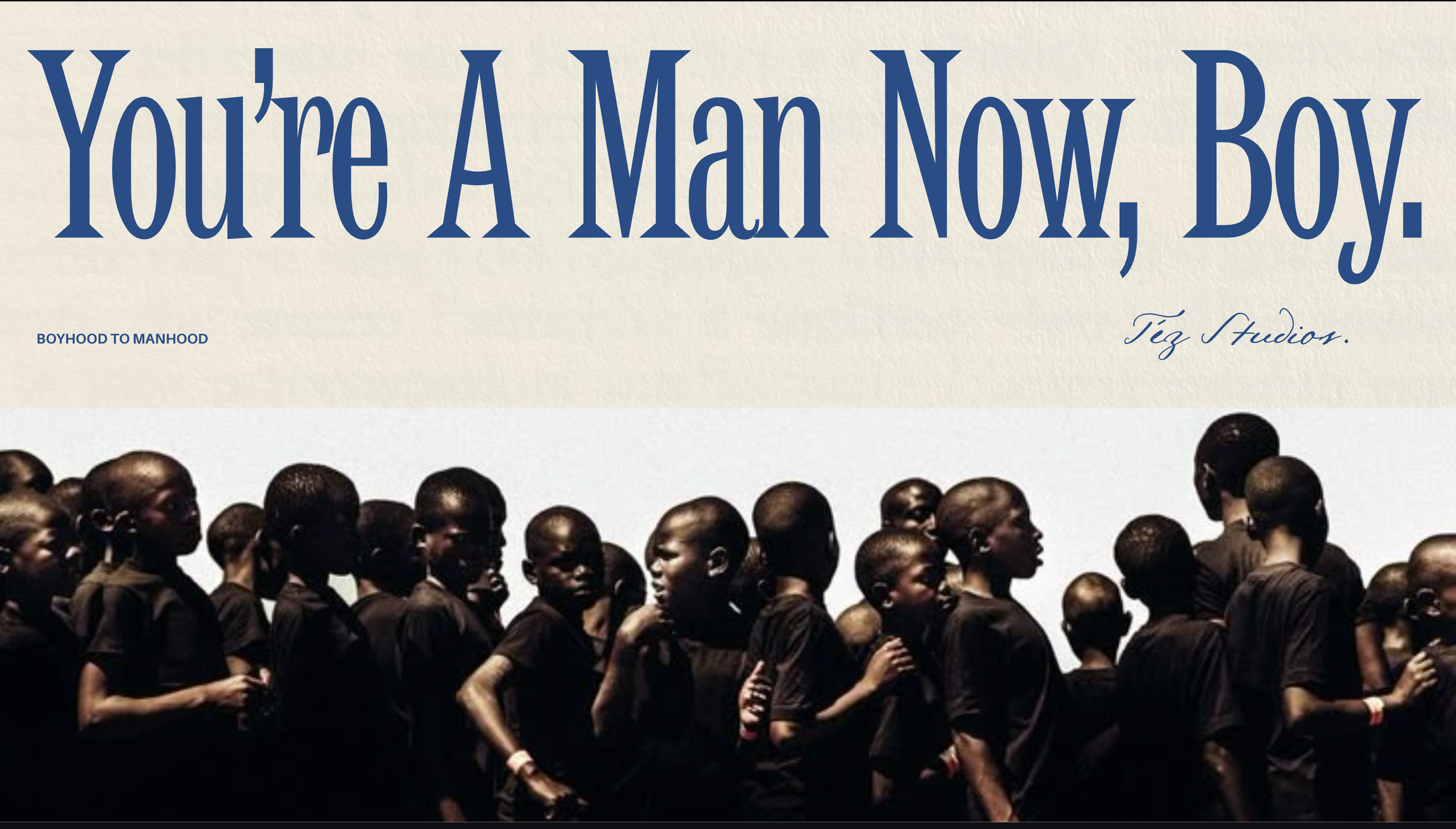 A group of boys with shaved heads, dressed in black shirts, walking in a line.