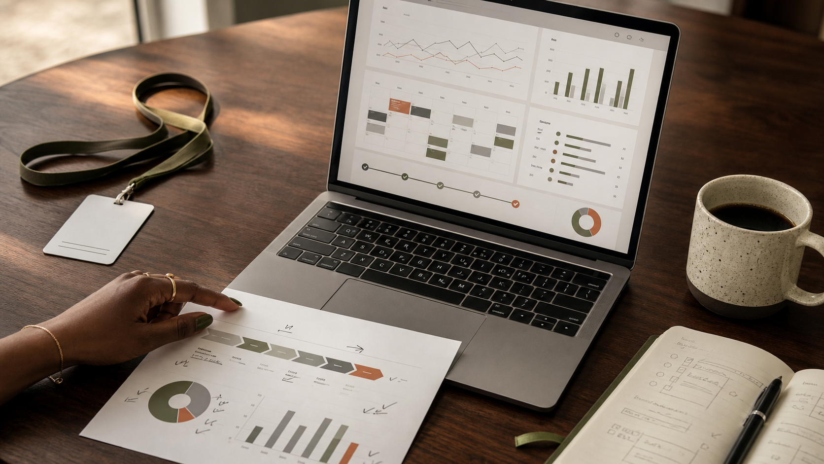 Marketing strategy planning materials on a desk