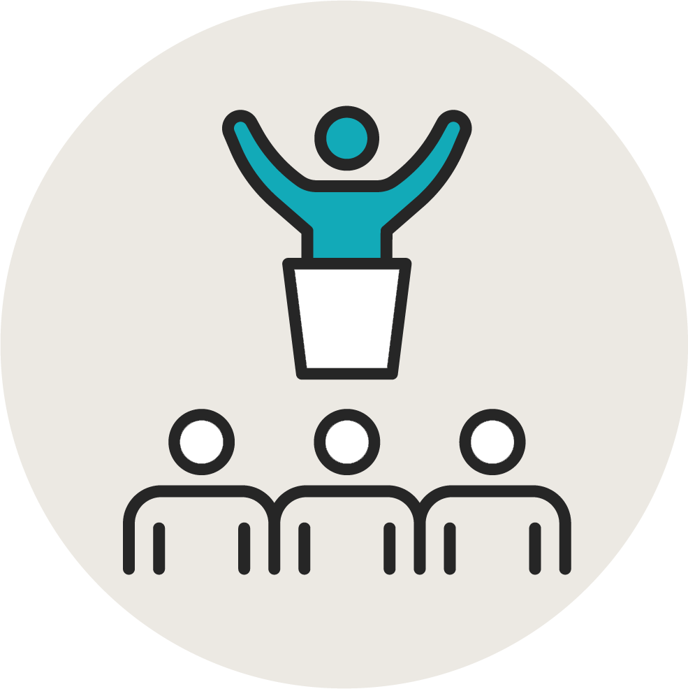 A person consulting with three others