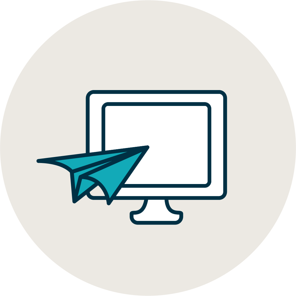 A paper airplane going into a computer screen