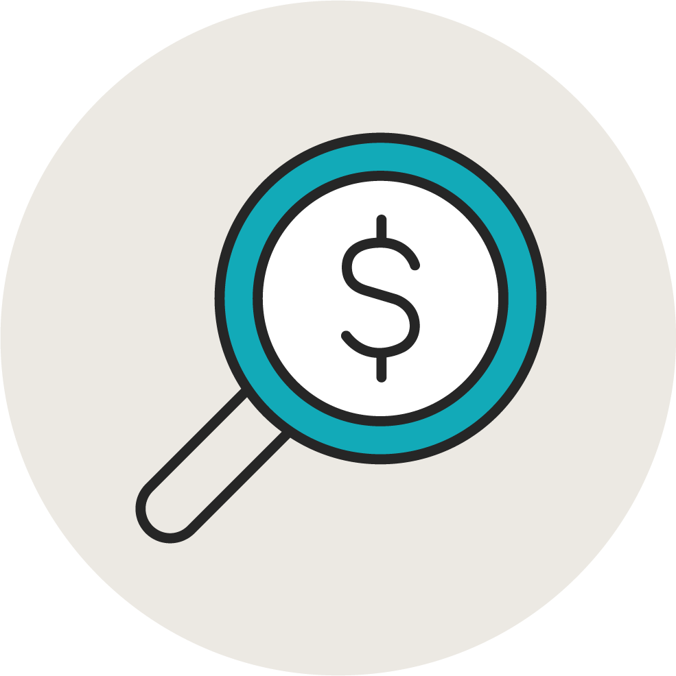 A magnifying glass with a dollar sign