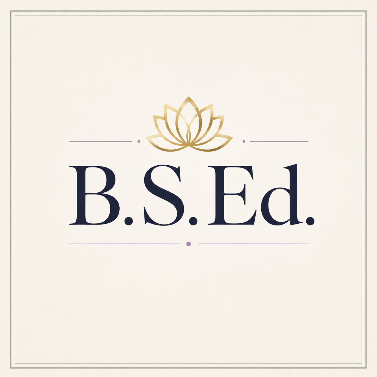 Logo with a gold lotus flower and the text 'B.S.Ed.' in large navy font on a light background