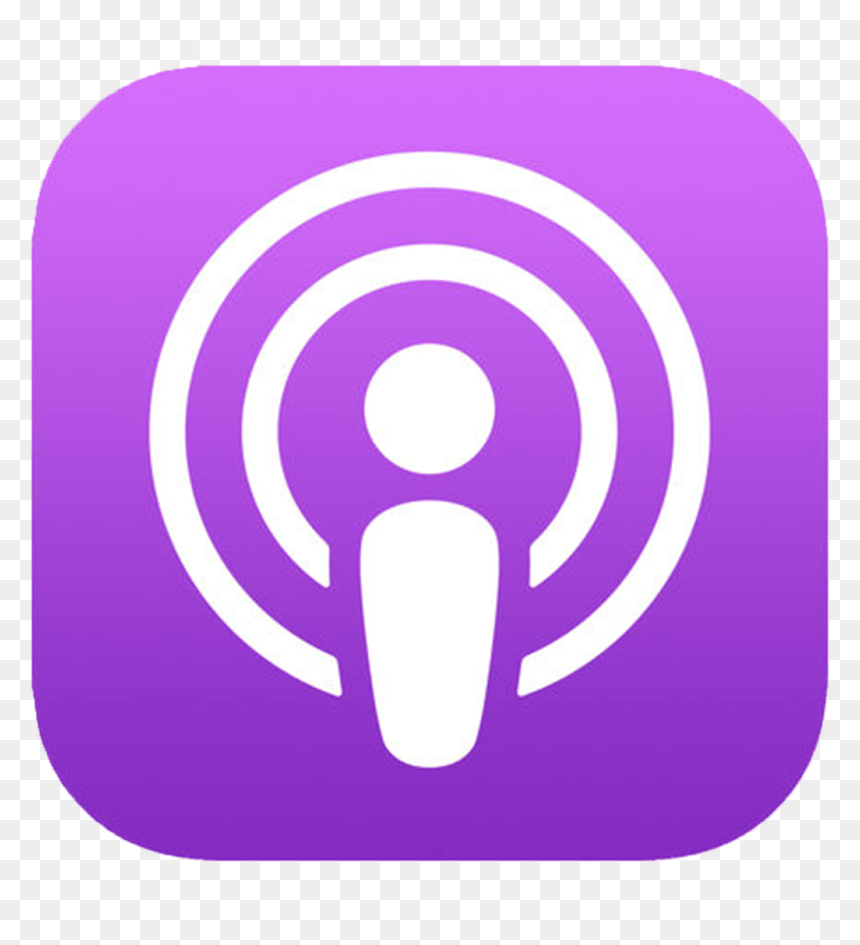 Apple Podcasts app icon with a purple background and a white microphone inside concentric circles.