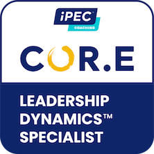 iPEC Coaching badge featuring the logo and the words 'C.O.R.E. Leadership Dynamics Specialist'