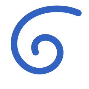 A blue spiral symbol on a white background.