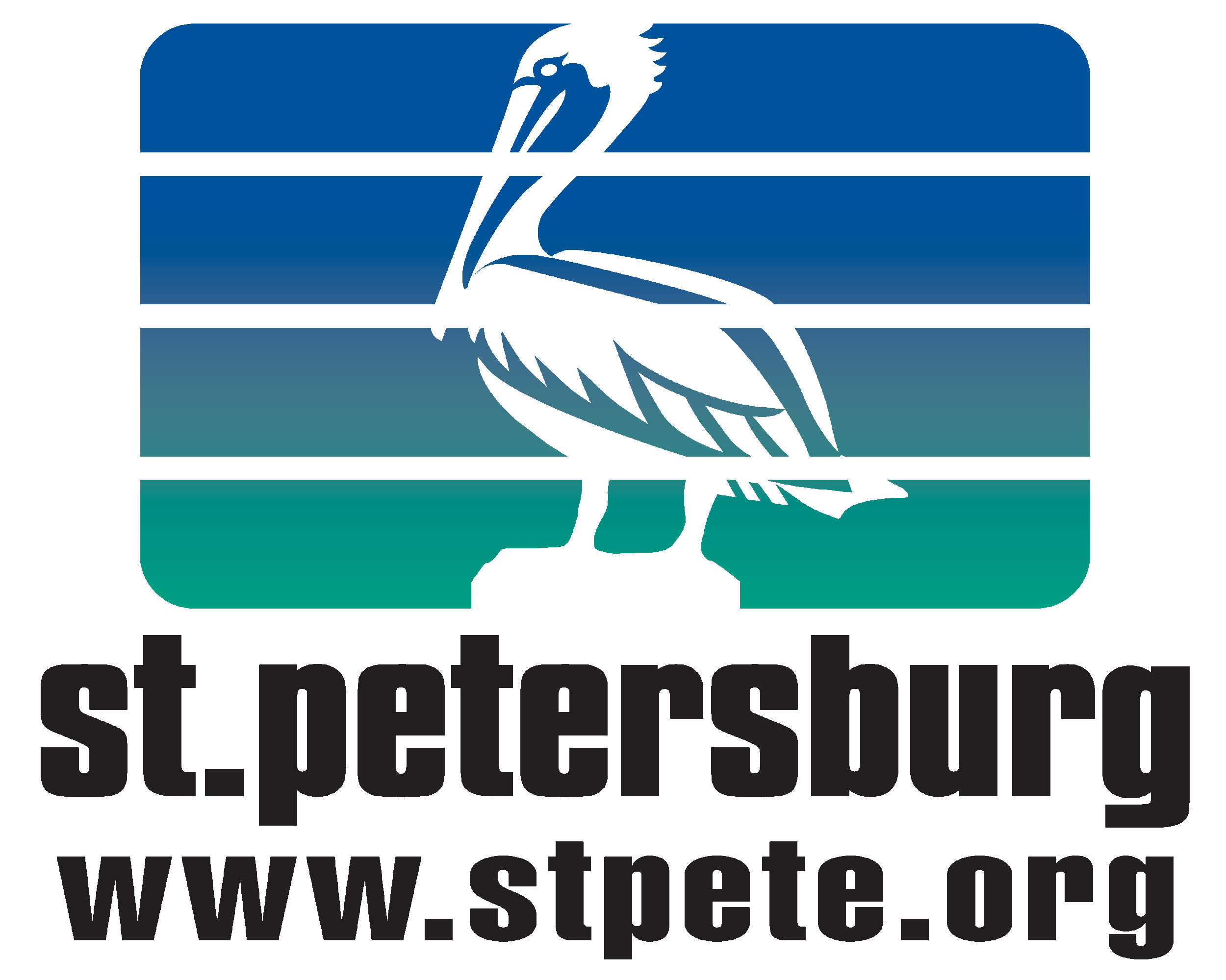 The logo of the St. Petersburg-St. Petersburg St. Petersburg logo features a blue and black stylized heron or similar bird with a beak pointing downward, set against horizontal blue gradient stripes. The text below reads 'st. petersburg' in lowercase black font.
