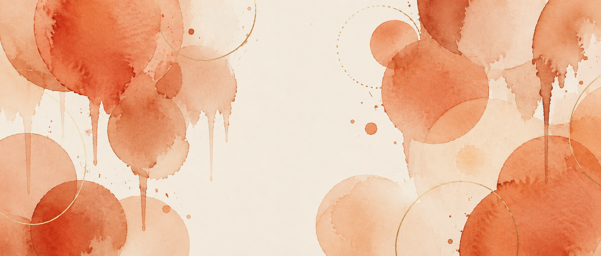 Abstract watercolor background with orange and beige circles and splashes, with some gold circular accents.