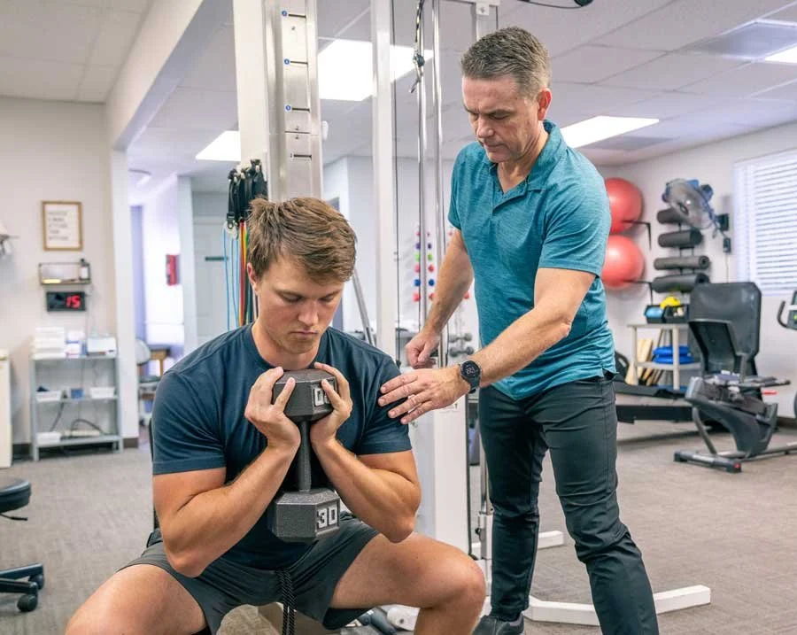 Physical therapist providing hands on treatment to a patient at Cascade Physical Therapy in Redding, CA