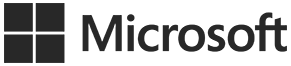 Microsoft logo with black text and grid icon on a dark background