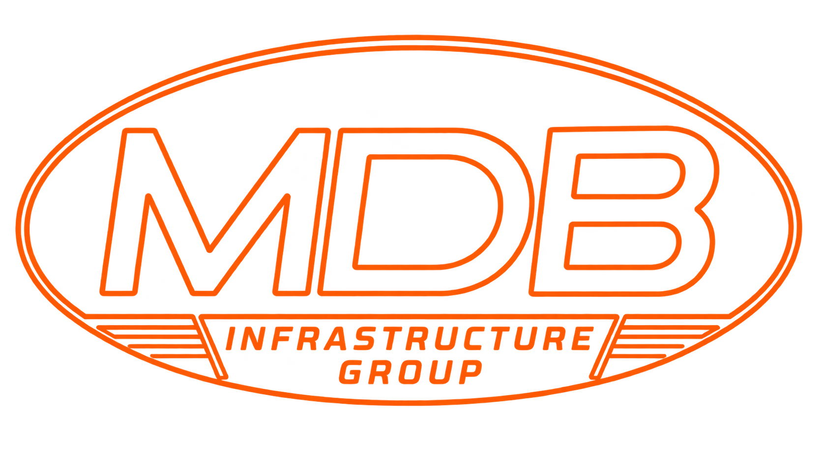 Logo of MDB Infrastructure Group with large orange outlined letters and a red background.
