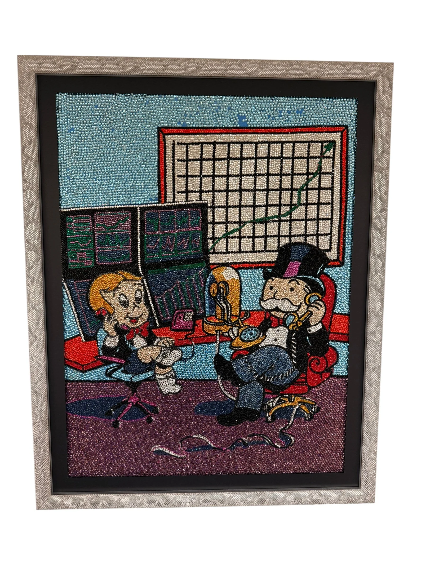 Rhinestone Art Piece: Iconic Financial Scene