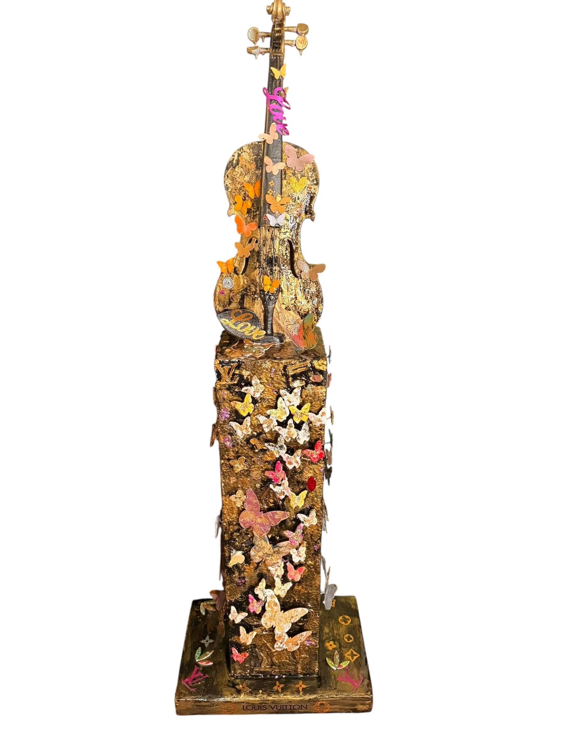 Luxurious Rhinestone Violin Statue