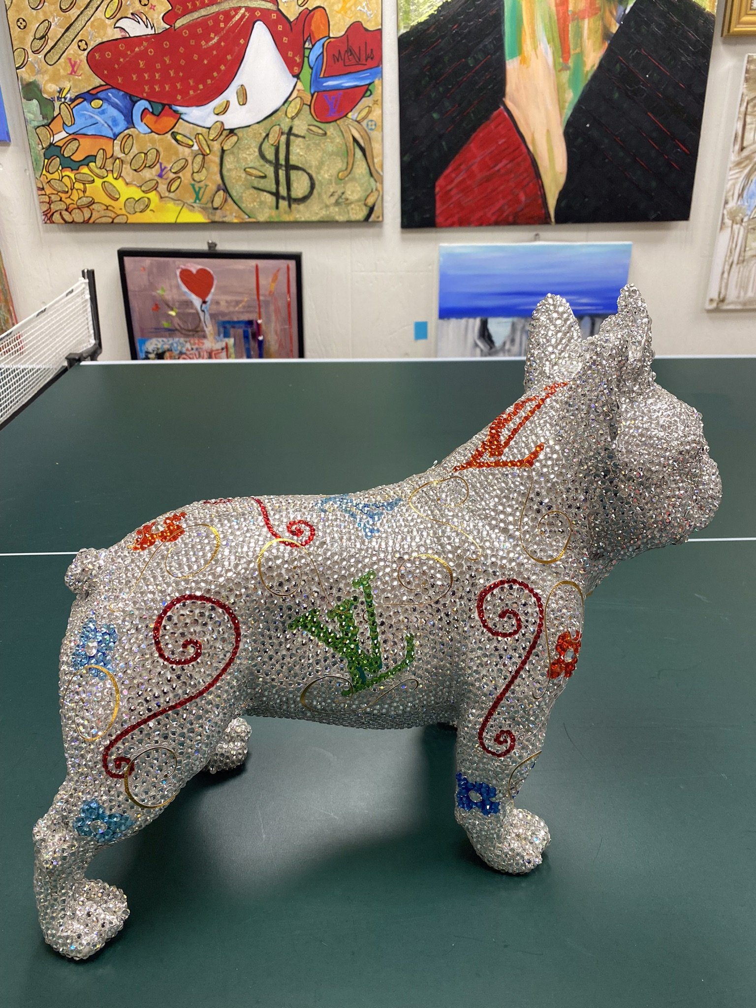 Rhinestone-Encrusted Bulldog Statue
