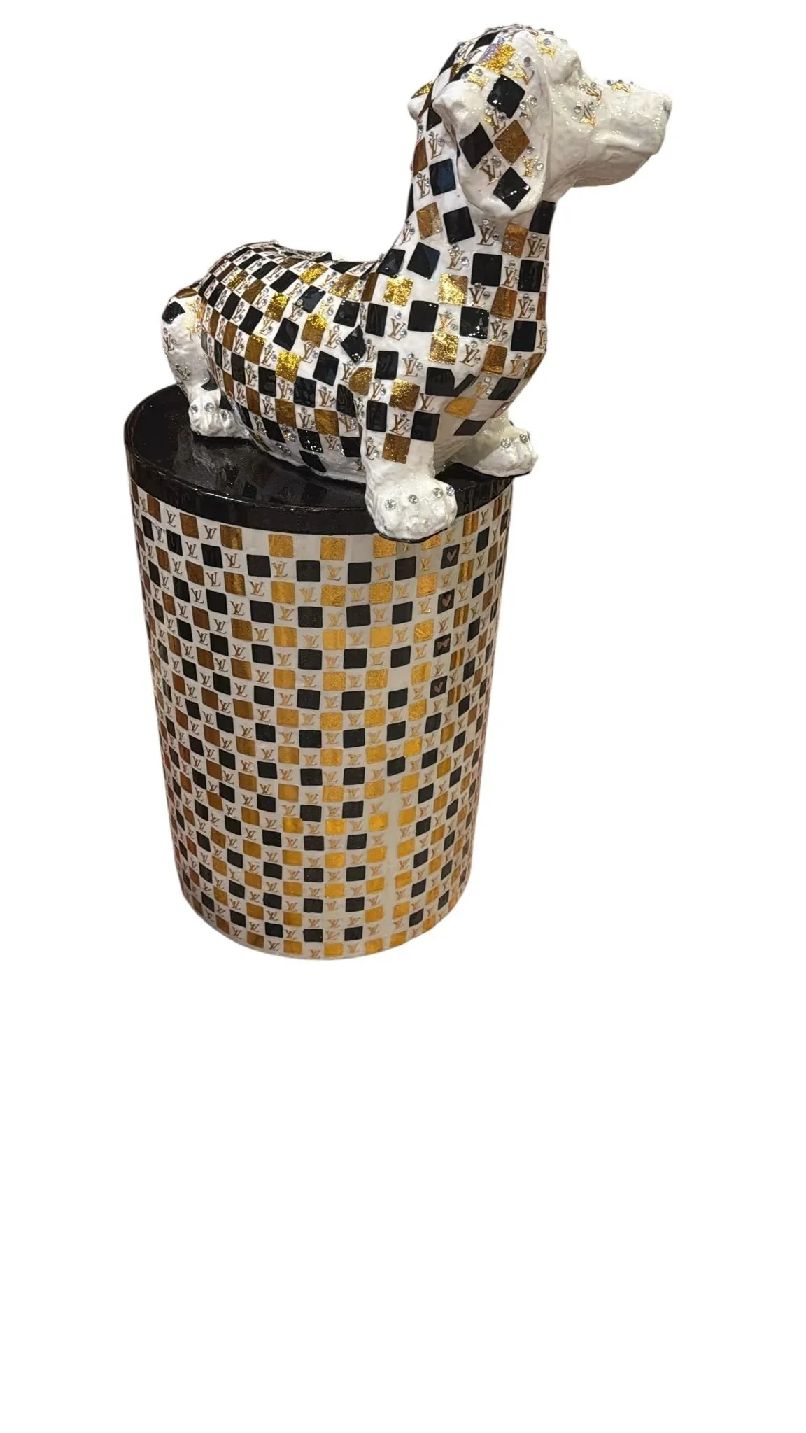 Luxurious Rhinestone-Covered Dog Sculpture