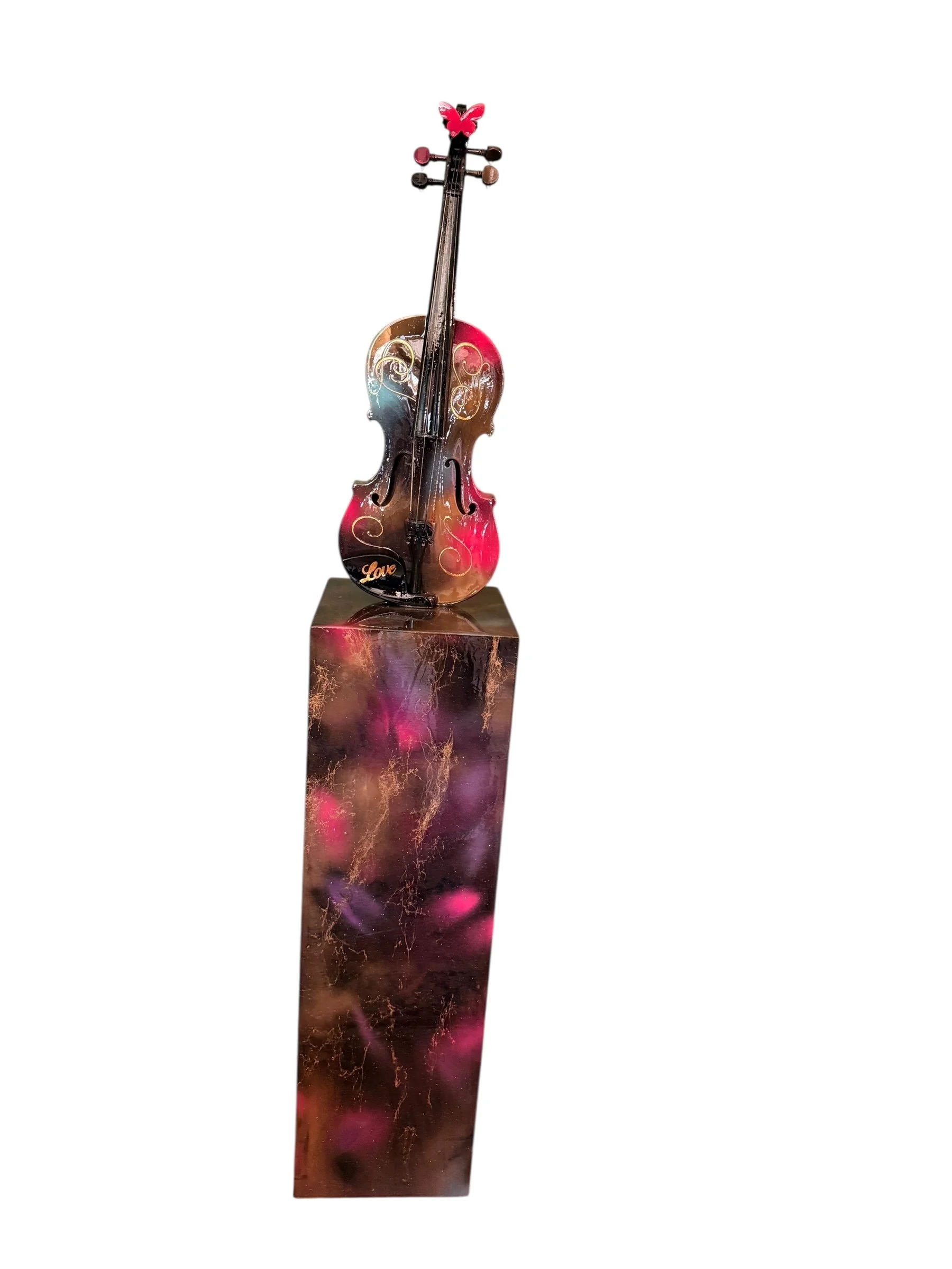 Rhinestone-Encrusted Violin Sculpture